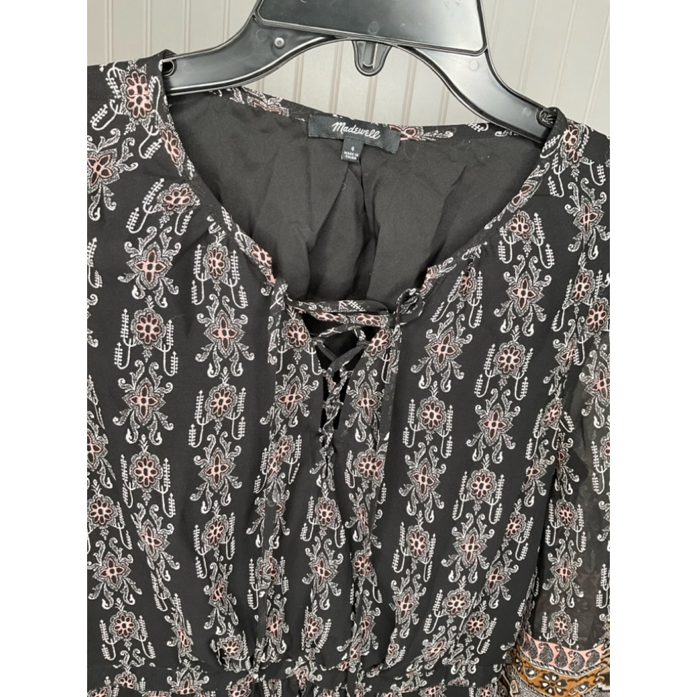 Women’s Madewell Lace Up black boho Dress in Burnished Floral Size 6 - Picture 4 of 6